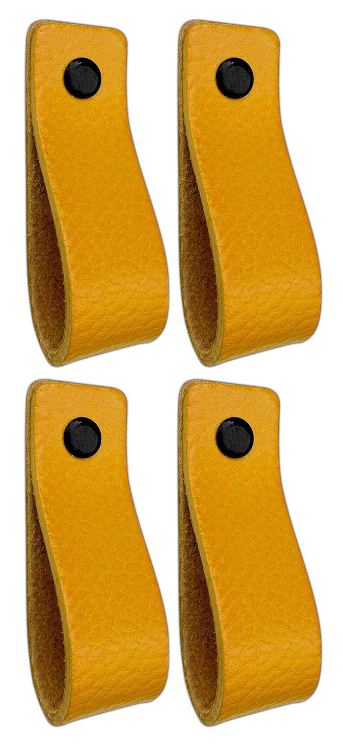 Brute Strength - Leather Handles for Furniture - Ochre Yellow - 4 pcs - 16,5 x 2,5 cm - Cabinet Handle, Door Handle for Kitchen, Bathroom, cabinets, Dresser, Wood