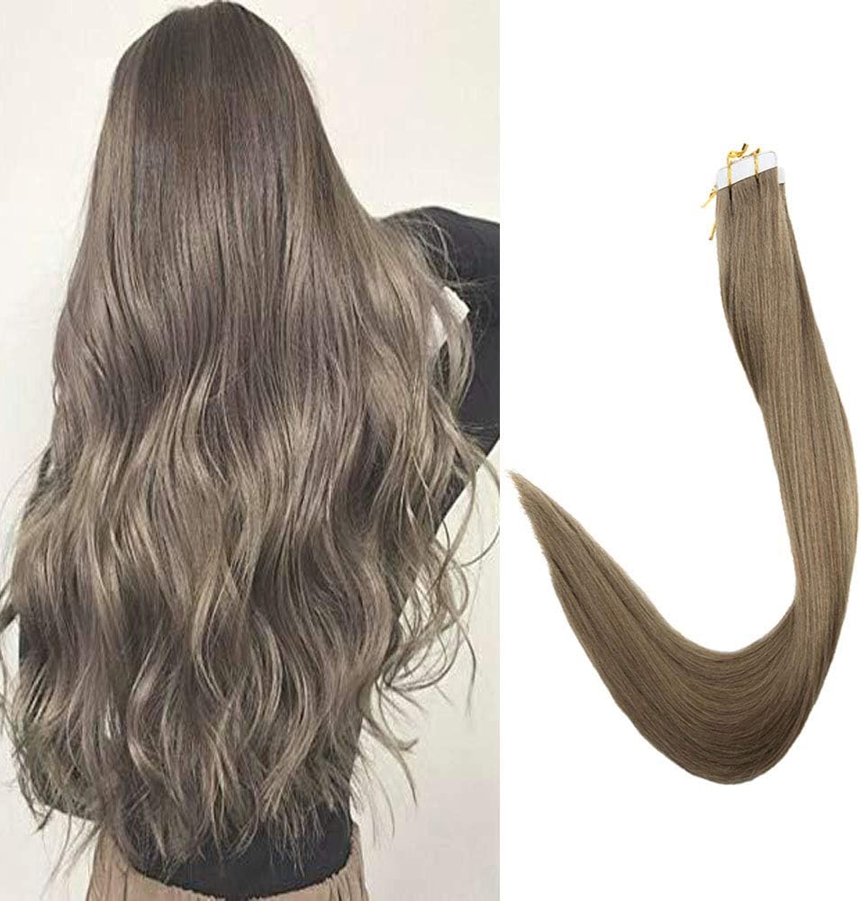 Full Shine Tape For Hair Extensions Human Hair Straight Silky Hair 14Inch Collar Length Short Hair Green Brown #9A White Tape Skin Weft 50Grams 20Pcs Add Volume Add Length Free Gift Available