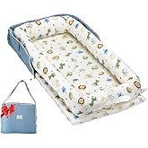 Loevin Baby Lounger for Newborns & Infants 0–24 Months, 100% Cotton Breathable Infant Support Cushion with Adjustable Size, Portable Baby Nest for Home and Travel, Baby Shower Gift (Animal World Blue)