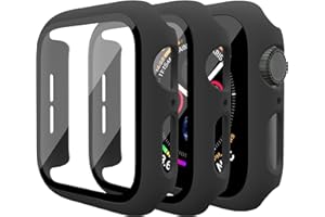 Mugust 3 Pack Case for Apple Watch SE 40mm Series 6 5 4 Hard PC Case with Tempered Glass Screen Protector Waterproof Anti-Scratch Ultra-Thin Protective Cover for iWatch 40mm (Black)