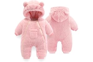 UVIPC Newborn Baby Bear outfit Baby Fleece Snowsuit Jumpsuit Warm Hooded Outfits Double Line Design