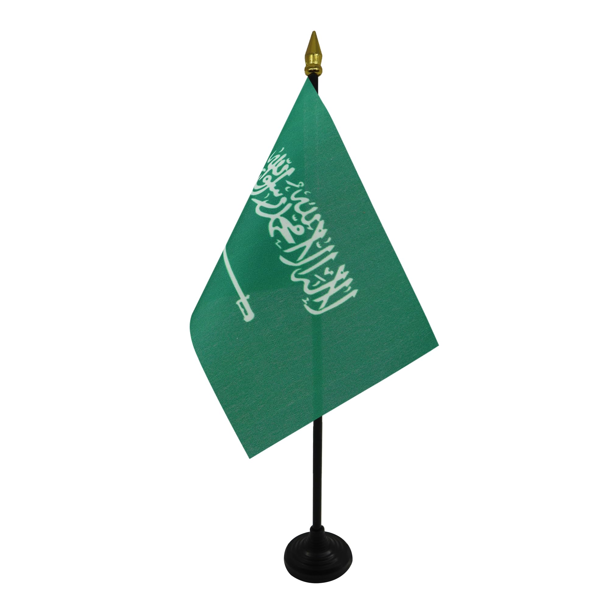 AZ FLAG - Saudi Arabia Table Flag 4'' x 6'' - Saudi Arabian Mini Desk Flag 100% Polyester 15 x 10 cm - Office Mini Banner with 10'' Pole - Golden Spear