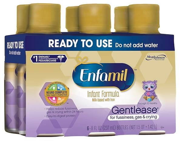 ENFAMIL GENTLEASE READY TO FEED BABY FORMULA, EASES GAS, FUSSINESS, CRYING & SPIT-UP IN 24 HOURS, READY TO USE 8 FL OZ, PACK OF 6, TOTAL 48 FL OZ
