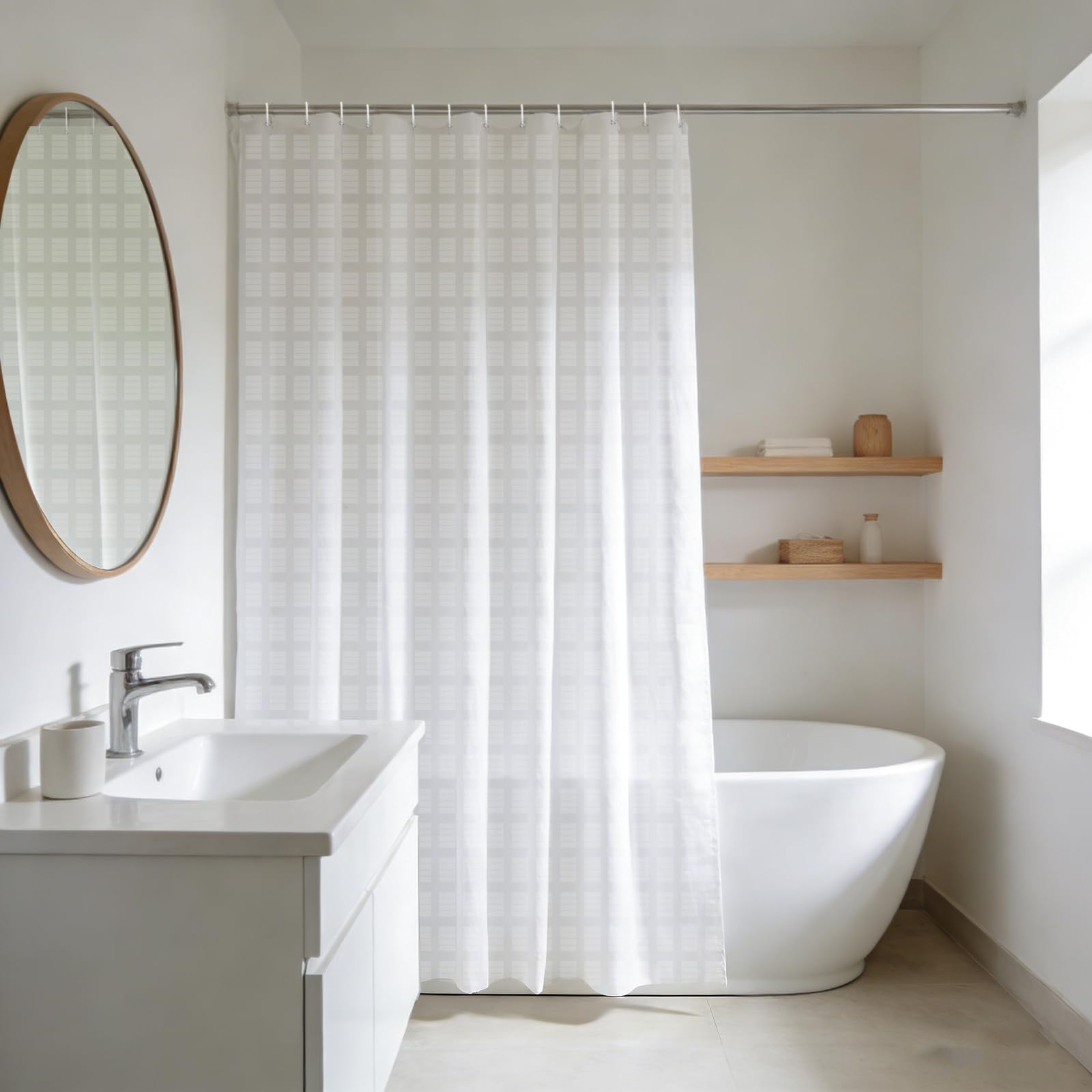 YISURE Extra Long Shower Curtain, White Jacquard 180x220cm, Waterproof Fabric with Hooks 71"x87" — image 1