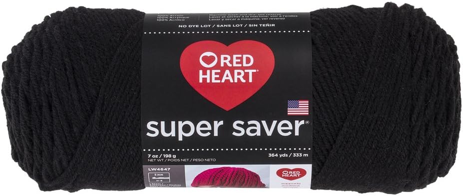 Red Heart Super Saver Yarn 312 Black | #4 Medium Worsted Weight Acrylic Soft Yarn for Blankets, Beanies, Amigurumi, and Begin