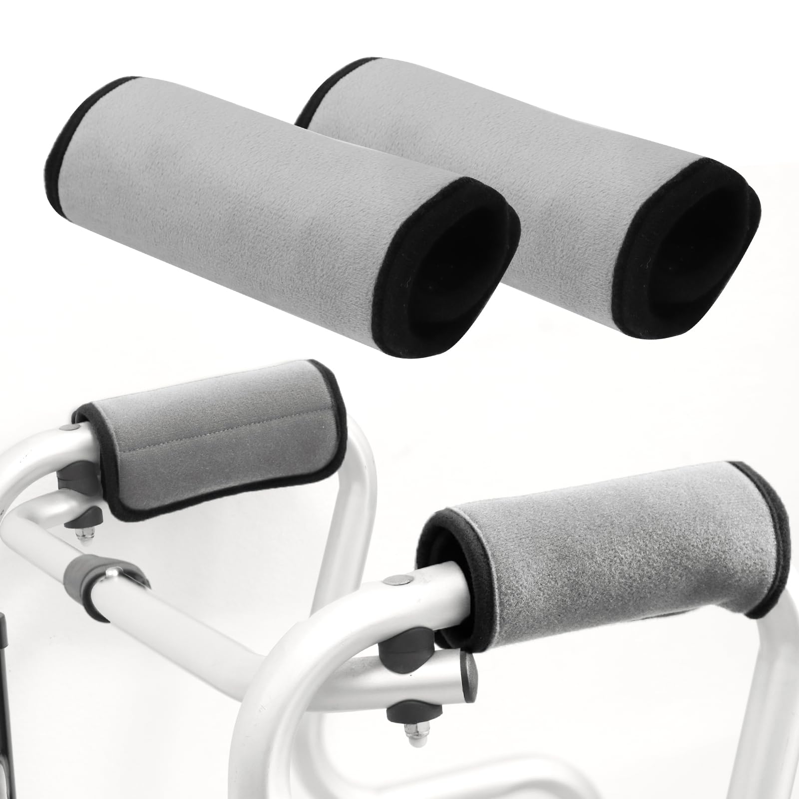 Photo 1 of 2 Pack Walker Handle Cushions Walker Grip Covers Pads Walker Padded Hand Grip Covers for Rolling Wheelchair Walker Elderly Grippers Rollator Handle (Grey)