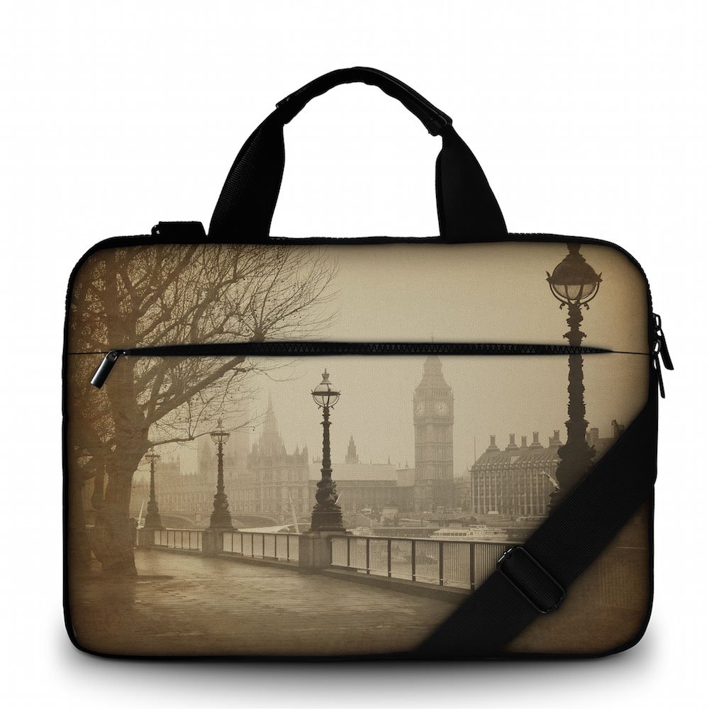 Silent Monsters Laptop bag case 17.3 inch made of Canvas with pocket for accessories, Design: Big Ben — image 1
