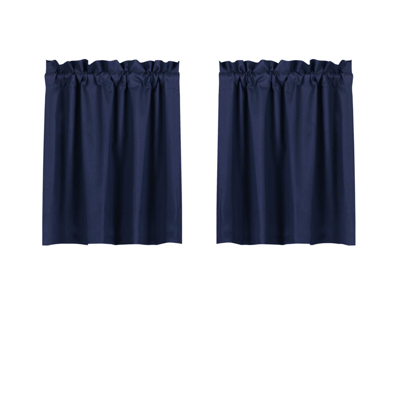 Valea Home Blackout Tiers Curtain for Small Window Rod Pocket Kitchen Curtains Room Darkening Short Curtains for Bedroom, Navy Blue, 30 inch x 24 inch, 2 Panels