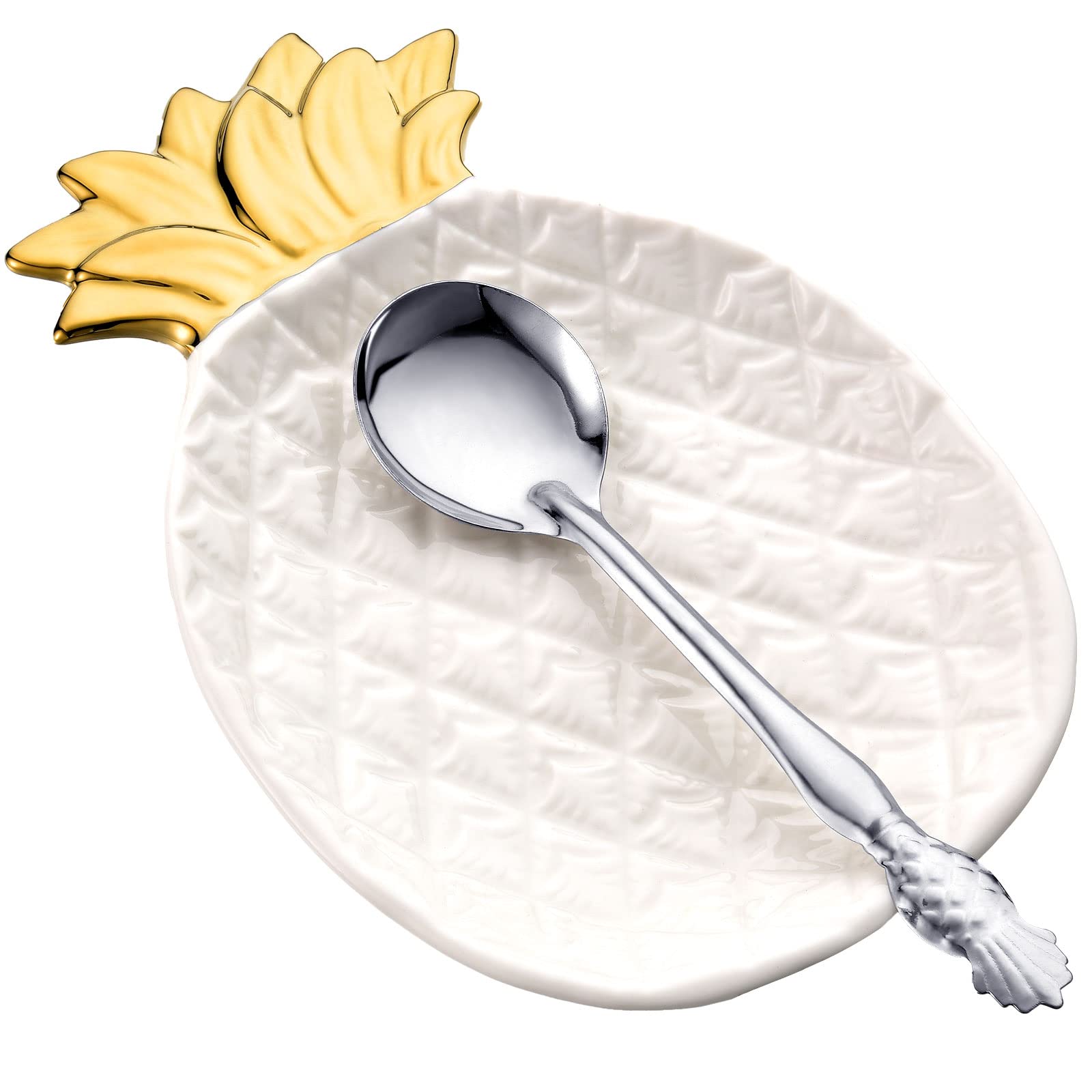 Photo 1 of 2 Pcs Pineapple Spoon Rest and Spoon Set, Ceramic Farmhouse Utensil Rest for Kitchen Counter Spatula Utensil Holder for Ladles Tong Modern Gift Pineapple Kitchen Decor