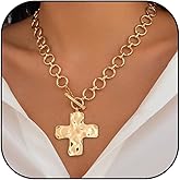 KummerSaprk Chunky Heart Necklace Gold Statement Cross Necklace Silver Heart Pendant Valentines Necklace Accessories for Women Valentines Day Gifts Galentines Gifts