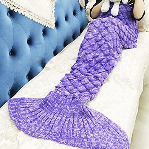 HOOHYE Mermaid Tail Blanket Handcrafted Crochet Knitting for Adult, Super Soft & Warm Sleeping Bag Blanket (74" x 35") (Lavender)