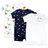 Minicoco 3-Pack 100% Cotton Baby Boy Rompers,0-24Months Short Sleeve Toddler Romper,Breathable Spring/Summer Clothes