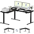 FLEXISPOT L Shaped Standing Desk, 63 x 55 Inch Electric Height Adjustable Corner Desk, Sit Stand Computer Workstation, Preset Controller, Home Office, Black Frame with Black Top