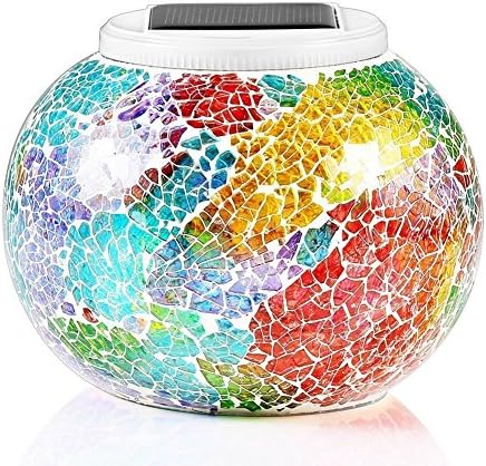 Solar Glass Jar Table Lights,Color Changing Solar Powered Crackle Glass Ball Garden Lights, Waterproof Rechargeable LED Night Lights for Home Party Patio Lawn Christmas Festival Outdoor Indoor Decor