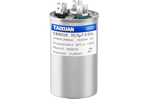 TAIXUAN AC Capacitor 35/5 uF 370V/440V CBB65 Round Dual Run Start AC Capacitors 35 5 MFD 440 VAC Capacitor for Air Conditioner AC Unit Fan Motor Start or Heat Pump or Condenser Straight Cool(35+5uf)