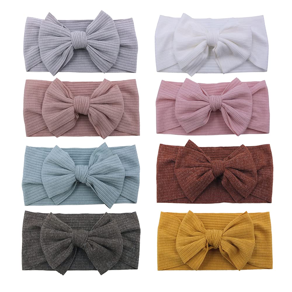 8pcs Baby Headband Soft Stretchy Hairband Hair Bow Elastic for Toddler Baby Girls Newborn Infant Kids Turban Headbands (Headwrap Mustard 0-24M) — image 1