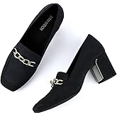JENN ARDOR Heeled Loafers for Women Block Heel Loafers Comfortable Square Toe Chunky Pumps for Women Work Heels Office Shoes Ladies Professional Classy Dressy Shoes with Chain