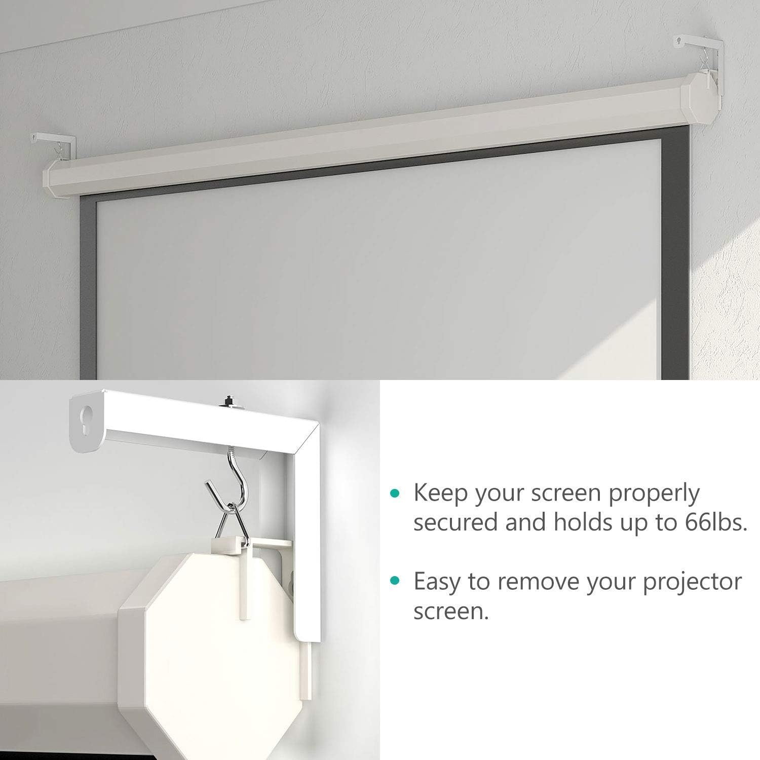 Universal Projector Screen L-Bracket Wall Hanging Mount 6 inch Adjustable Extension with Hook Manual, Spectrum and Perfect Screen Placement up to 66 lbs, 30 kg (PSM001), White: Electronics