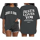 Sulayesh Christian Oversized Shirts for Women Jesus is King Jesus Loves You T Shirt Faith Religious Inspirational Tees Tops
