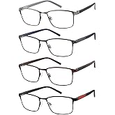 mrbobmslee 4 Pack Reading Glasses for Men, Blue Light Blocking Computer Readers, Anti UV Ray/Eye Strain/Glare, Metal Frame Eyeglasses with Pouches(175 Magnification Strength)