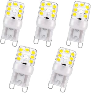 LXcom 2.5W G9 LED Bulb Dimmable Led Corn Light Bulbs(5 Pack)- Led Chandelier Light Bulb 250LM Daylight White 6000K 25W Halogen Bulb Equivalent G9 COB Bulb for Landscape Lighting Chandeliers,AC110V