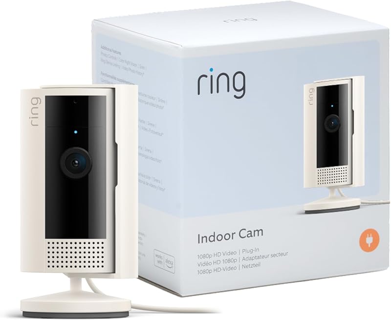 Câmera interna circular (câmera interna de 2ª geração) | câmera de vigilância wifi com plugue para animais de estimação | vídeo hd 1080p, comunicação bidirecional, cobertura de privacidade | ring protect 30 dias grátis
