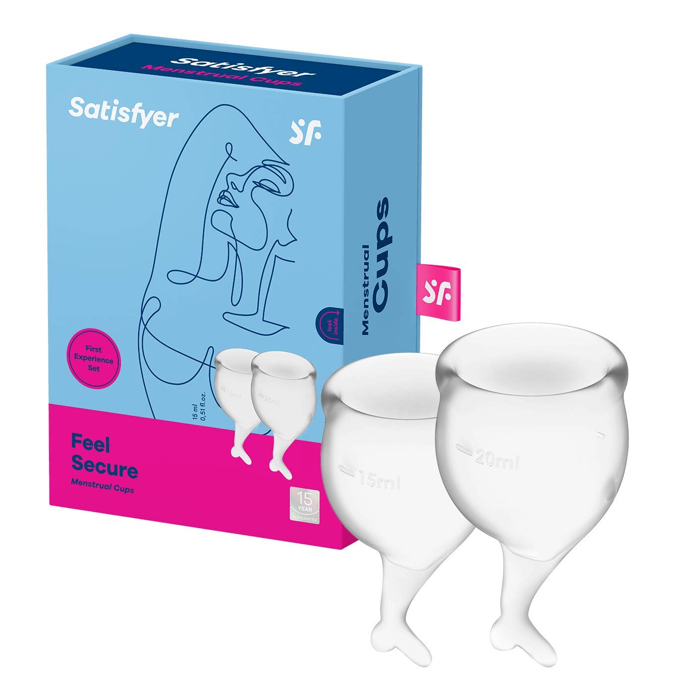 Satisfyer Feel Secure Menstrual Cup 2 Pieces | Reusable & Sustainable Menstruation Cups in 15 & 20 ml | Easy to Clean & Comfortable | Long-Lasting Period Protection Medical Silicone: White