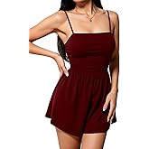 winkbay Women's Summer Ruched Square Neck Romper Y2k Wide Leg Short Jumpsuits Going Out Outfits