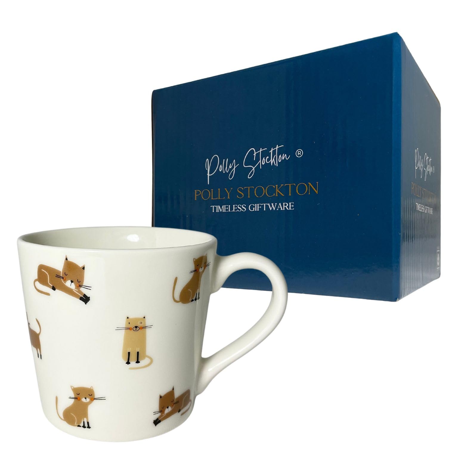 Polly Stockton Curious Cats Mug - Ceramic Coffee & Tea Mug with Charming Animal Design. Tasteful Everyday Homeware, a Thoughtful Gift for All Animal Lovers - 400ml Capacity.