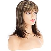 Beweig Long Blonde Wigs for Women Natural Straight Blonde Brown Wig with Bangs Synthetic Hair Wig for Daily Party Use