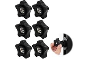 VILPKWMP 6 Pcs 5/16-18 Threaded Knob Nut, 5 Star Shaped Female Thread Knob with Sturdy PP and Stainless Steel Thread, Black Plastic Star Knobs Screw-On Clamping Knobs for Tool, Machinery & Equipment (5/16"-18)