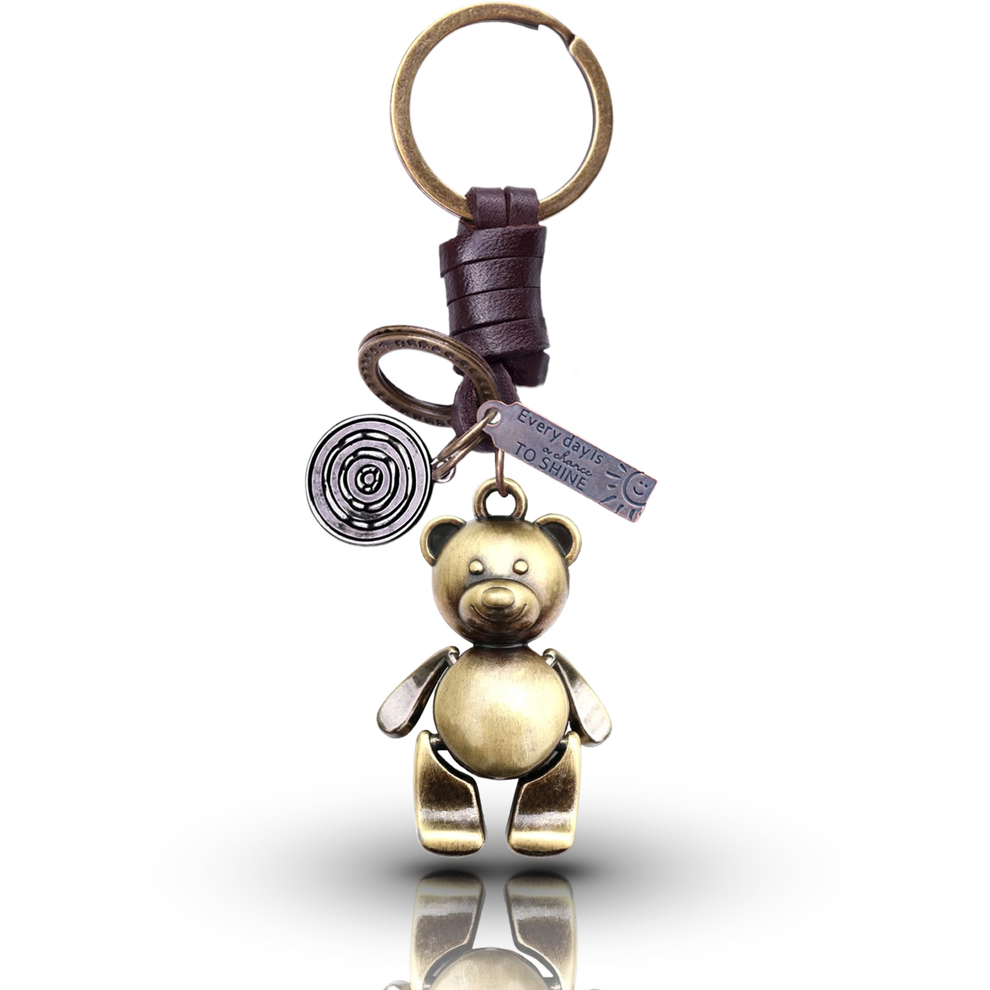 AuPra 3D Teddy Bear Keyring Gift for Women & Men | Handmade Leather Animal Key Ring | Vintage Charm for Home, Car & Door Keys | Funny Keychain Present for Her & Him