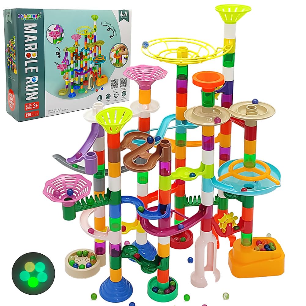 DSHMIXIA Marble Run for Kids Ages 3-4 5-8 150pcs Sturdy Building Toys Kids Games Marbles Run Track Amazing Fun Boys Girls Gifts (Standard)