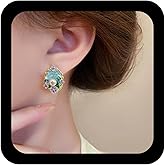 Ximdble Vintage Monet Garden Stud Earrings Boho Pearl Dangle Earrings Colored Glaze Earrings Blue Oil Flower Stud Earrings Floating Pearl Drop Earrings Jewelry for Women