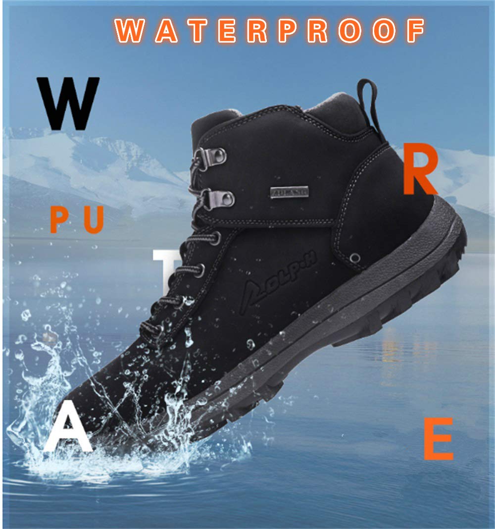 VANDIMI Winter Snow Boots for Men Waterproof Fur Lined Lace Up Hiking Shoes Warm Ankle Non Slip Boots