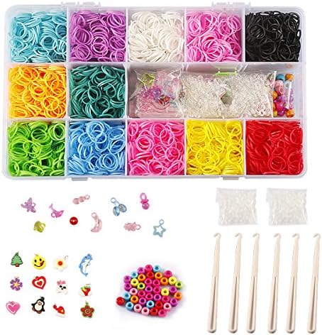 STSTECH DIY Loom Refill Kit for Crafting Gadgets Friendship Bracelet -5500 Rubber Bands Set with 6 Hooks,100 S-Clips,12 Silicone Charms,45 beads (12 Rainbow Colors)