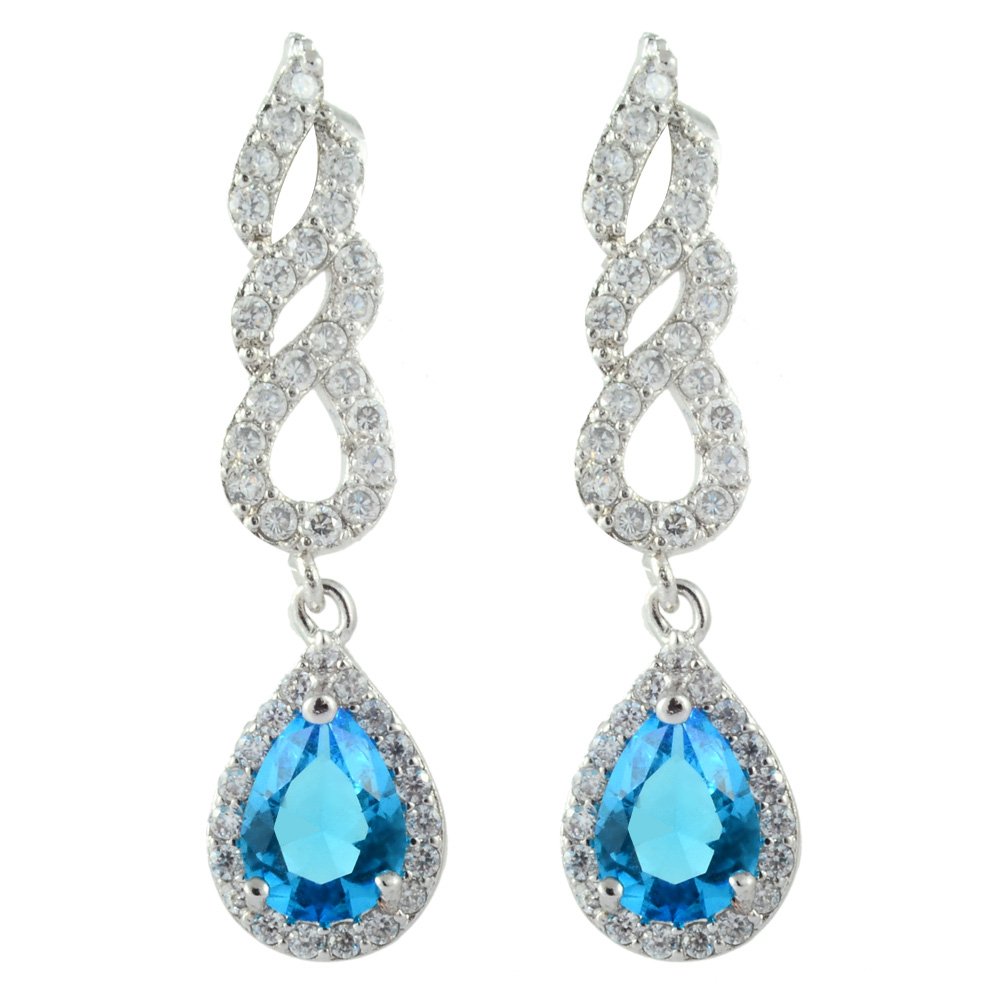 [RIZILIA TEARDROP] Dangle Pierced Earrings with Pear Cut Gemstones CZ [Aquamarine] in 18K White Gold Plated, Simple Modern Elegance