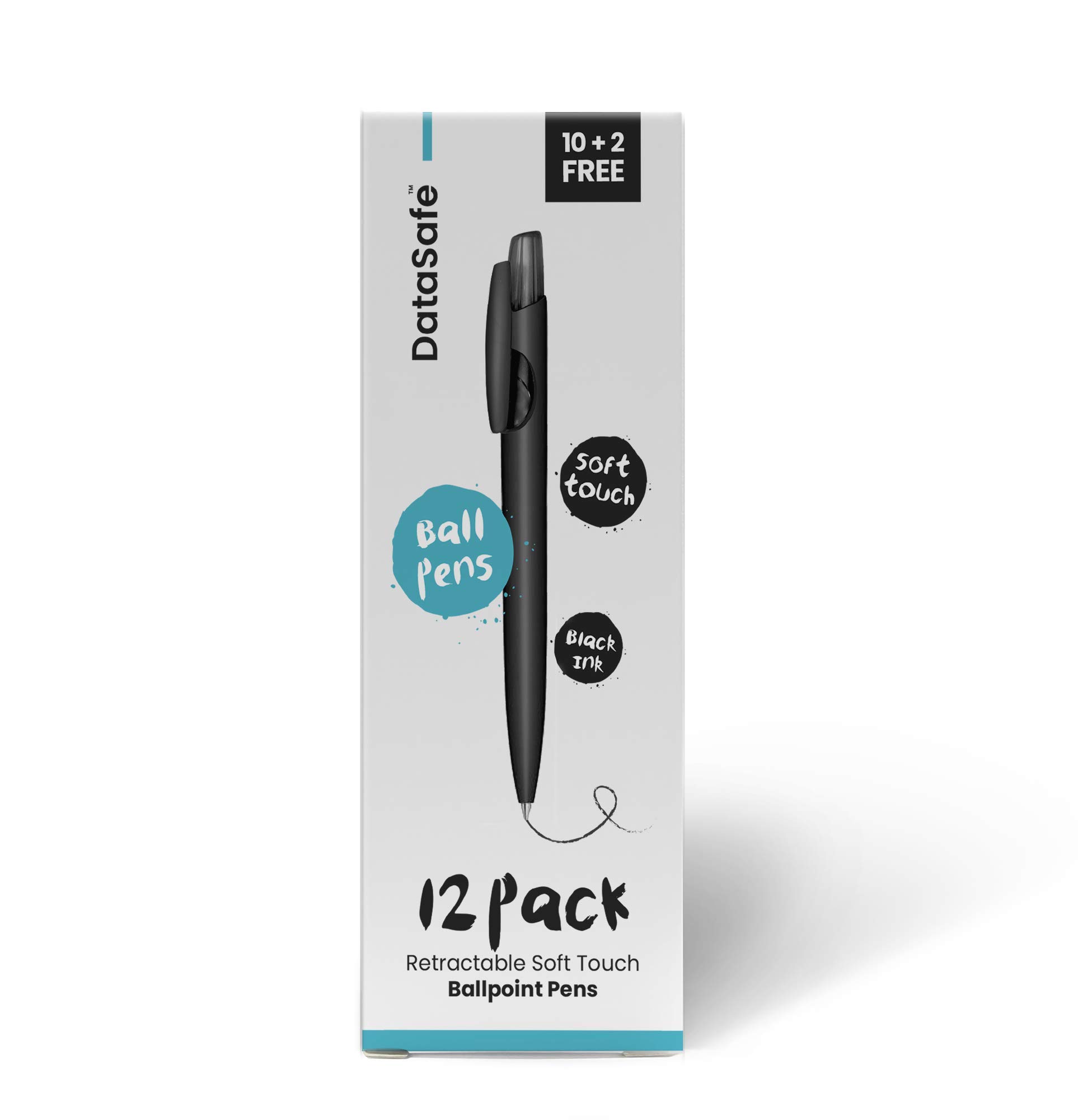 Retractable Clicky Ballpoint Writing Pens, Black Casing, Medium Point (1.0 mm) with Soft Touch (12 Count (Pack of 1), Black)