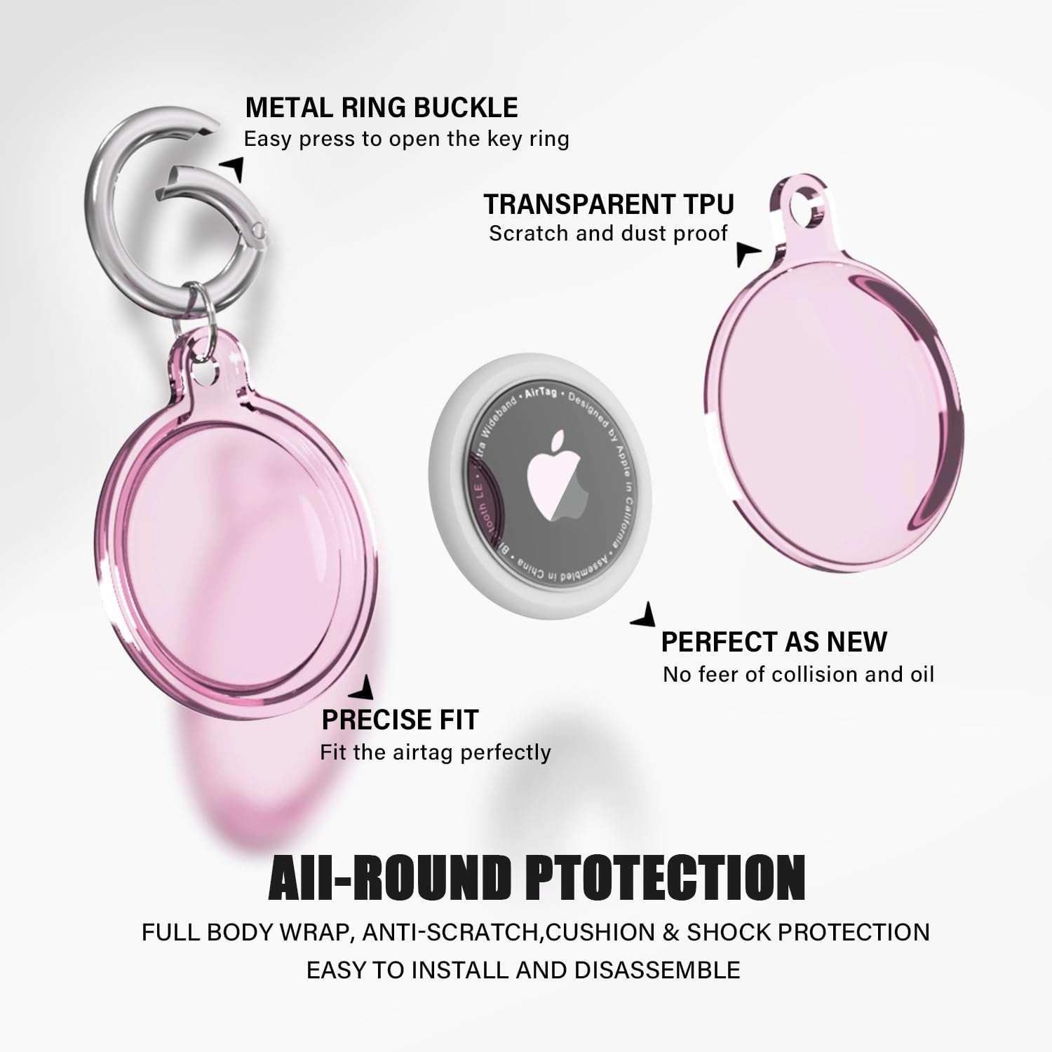 Galafoki Waterproof 4 Pack Compatible with Apple AirTags Holder, Clear Air Tags-4 Pack Air Tags Case with AirTags Keychain for Kids Dog, Pet,Car Keys, Luggage-Purle+Pink+Blue+Purple+Black+White