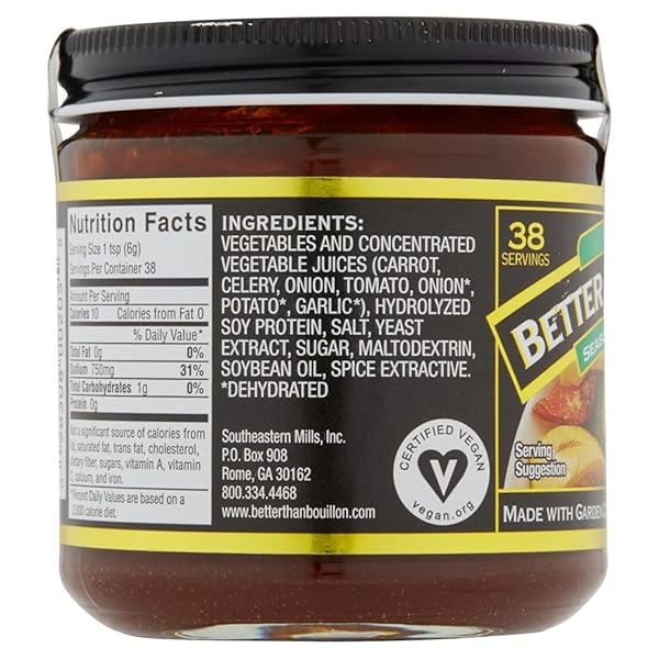BETTER THAN BOUILLON PREMIUM SEASONED VEGETABLE BASE, BLENDABLE BASE FOR ADDED FLAVOR, 38 SERVINGS PER JAR 8 OUNCE