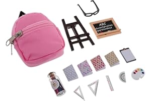 WHAMVOX 1:12 Scale Mini School Supplies Set for Dollhouse Blackboard Rulers Mini Backpacks Educational Tools