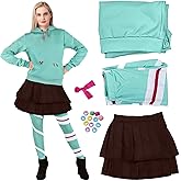ZZXIAOJIE Vane Costume Women's Cosplay Outfit Halloween Mint Green Adult Hoodie Long Sleeve Skirt Pantyhose Set Christmas