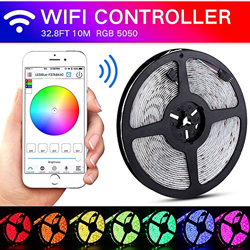 sanwo WiFi Wireless Smart Phone Control Light Strip Kit(WiFi Controller +Light Strip + Power + Manual), 32.8ft 600LEDS 5050RGB Waterproof IP65 LED Lights, Support for Android 、IOS and Alexa - Thumbnail 7