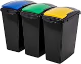 Addis 40 Litre Interlocking Recycling Bins Set of 3 Blue Yellow Lids
