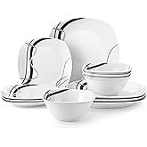 VEWEET Porcelain Dinnerware Set, 12 PCS Including Dinner Plates, Dessert Plates and Cereal Bowls, Series Fiona