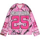 BEAUDRM Men's Jersey T Shirt Number Graphic Tees Long Sleeve V Neck Oversized Tee Shirt Streetwear