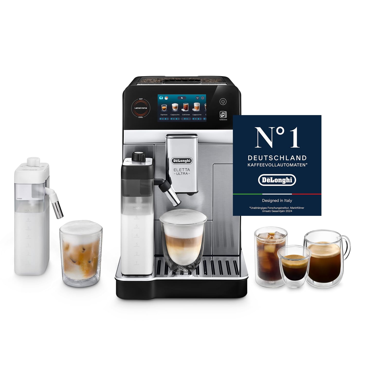 De'Longhi Eletta Ultra Kaffeevollautomat NEU - LatteCrema Milchsystem, 50+ heiße & kalte Getränke, besonders leise, intuitives Farb-Touchdisplay, einfache Reinigung, Metallgehäuse (ECAM472.85.MB)
