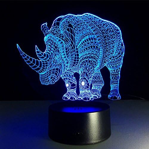 Petcaree Nightlight, 3D visualization Illusion Multi-colored Change USB Touch Button LED Desk Lamp, Table Light for Room Decorative or Gifts for Friends/Kids (Rhinoceros)