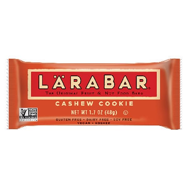 LARABAR GLUTEN FREE BAR, CASHEW COOKIE, 1.7 OZ BAR, WHOLE FOOD GLUTEN FREE BARS, DAIRY FREE SNACKS