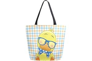 ZzWwR Cute Cartoon Yellow Dressed Duck Pattern Extra Large Canvas Shoulder Tote Top Storage Handle Bag for Gym Beach Weekender Travel Shopping